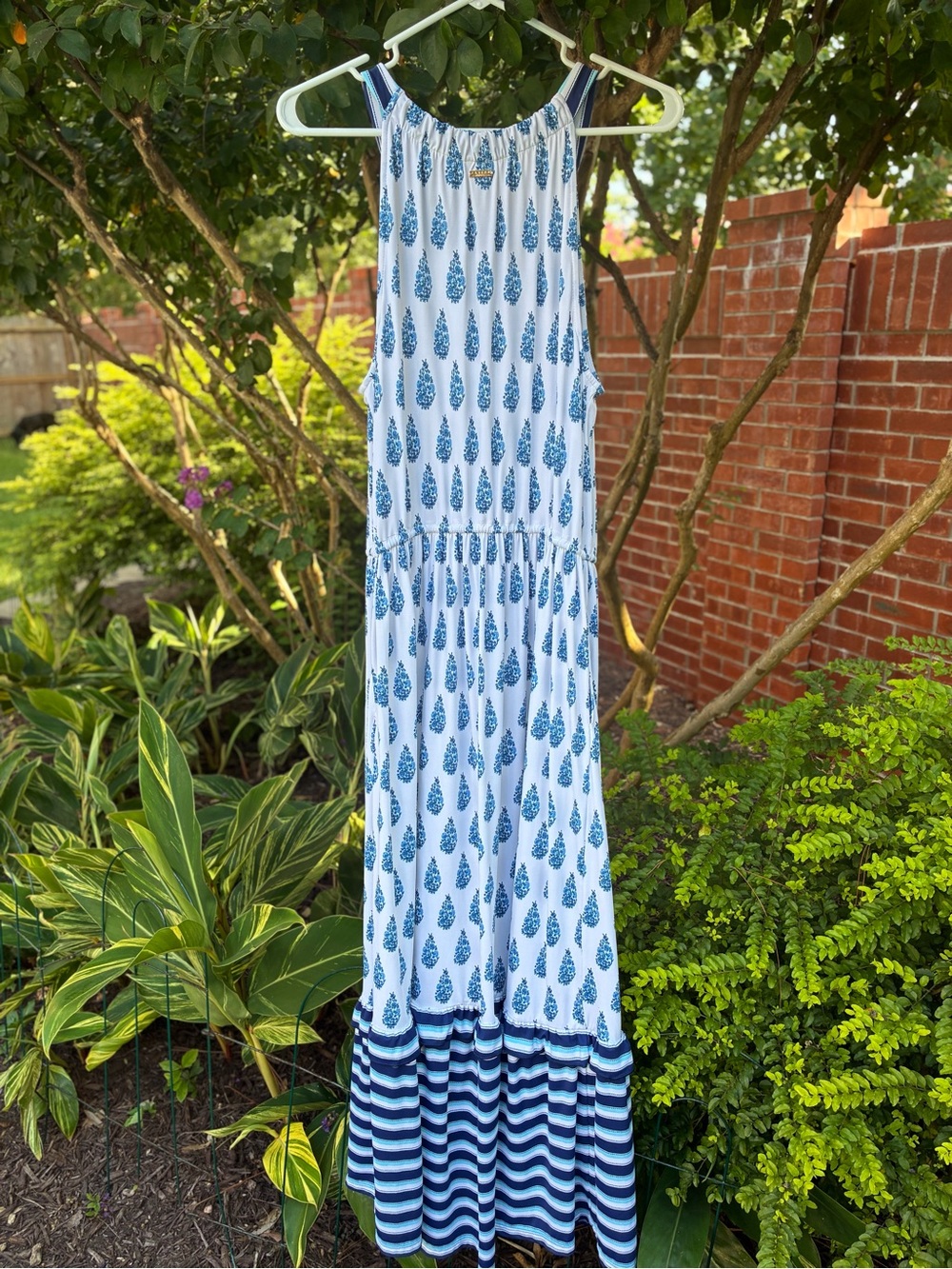 CABANA LIFE Delray Blue White Floral Halter Tie Waist Maxi Dress Size M - Picture 5 of 14